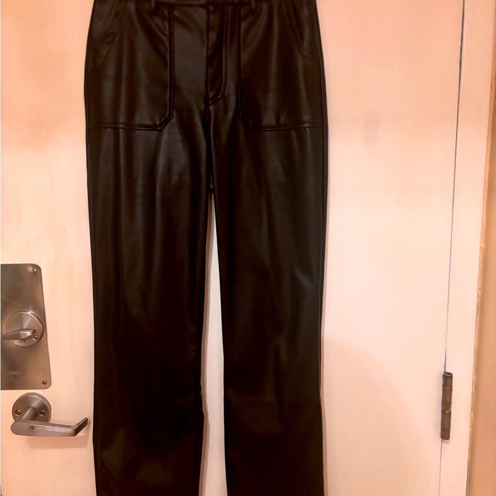 Women’s Black Leather Pants, wide legs, high waisted, size small, Kendall+Kylie